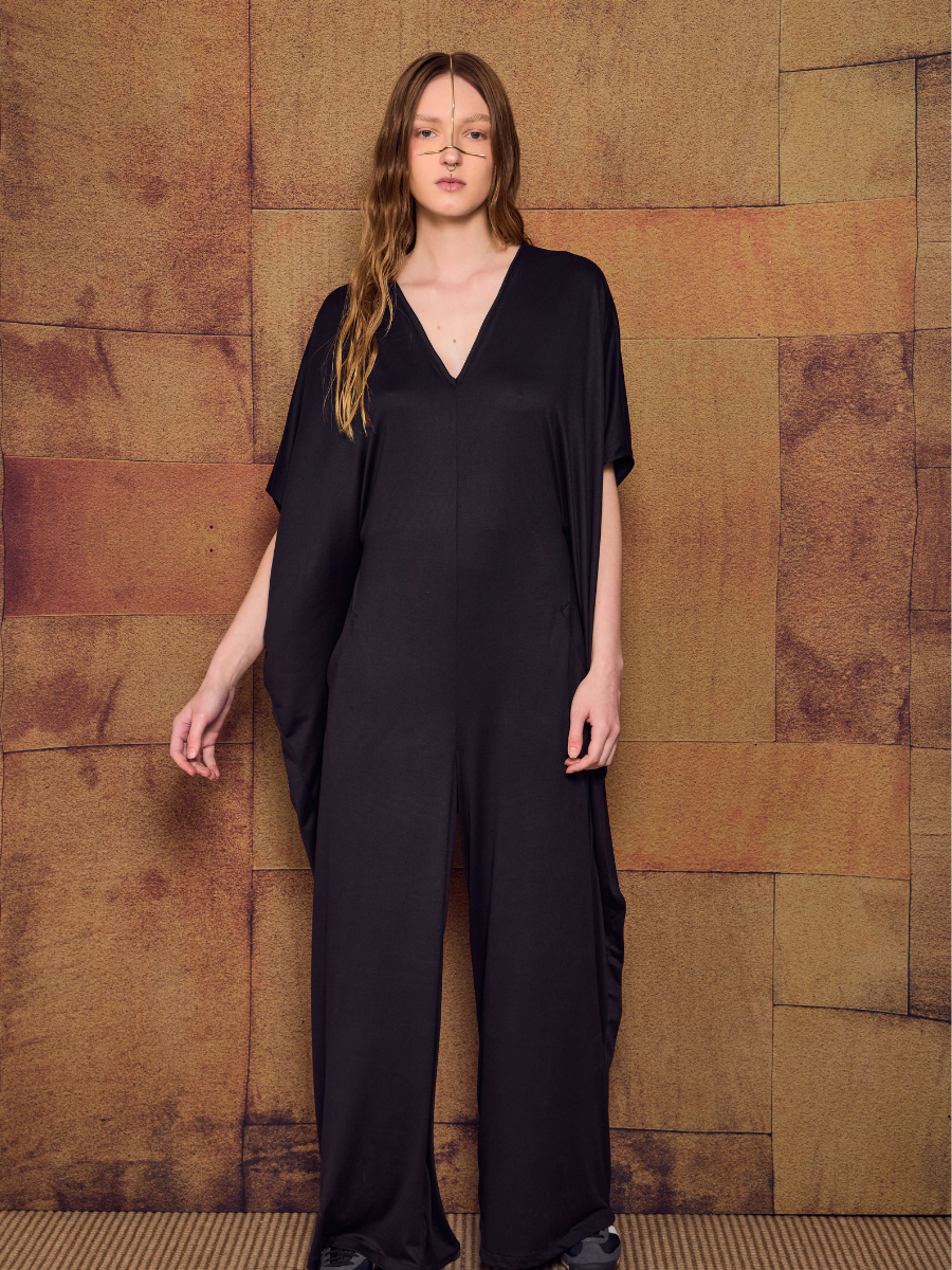 V-Neck Jumpsuit - Black