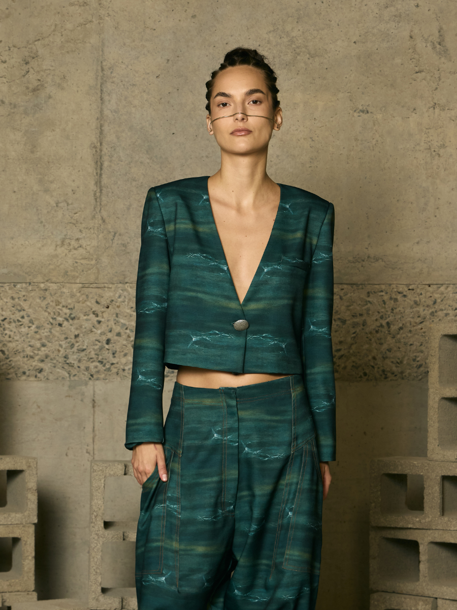 Mini Cropped Blazer - Deep Sea