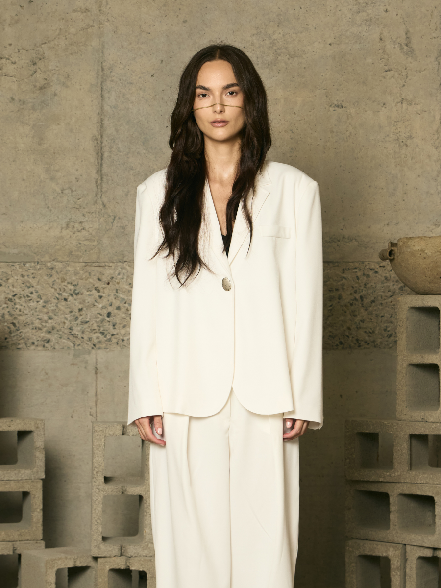 Oversized 1-Button Blazer - Ivory