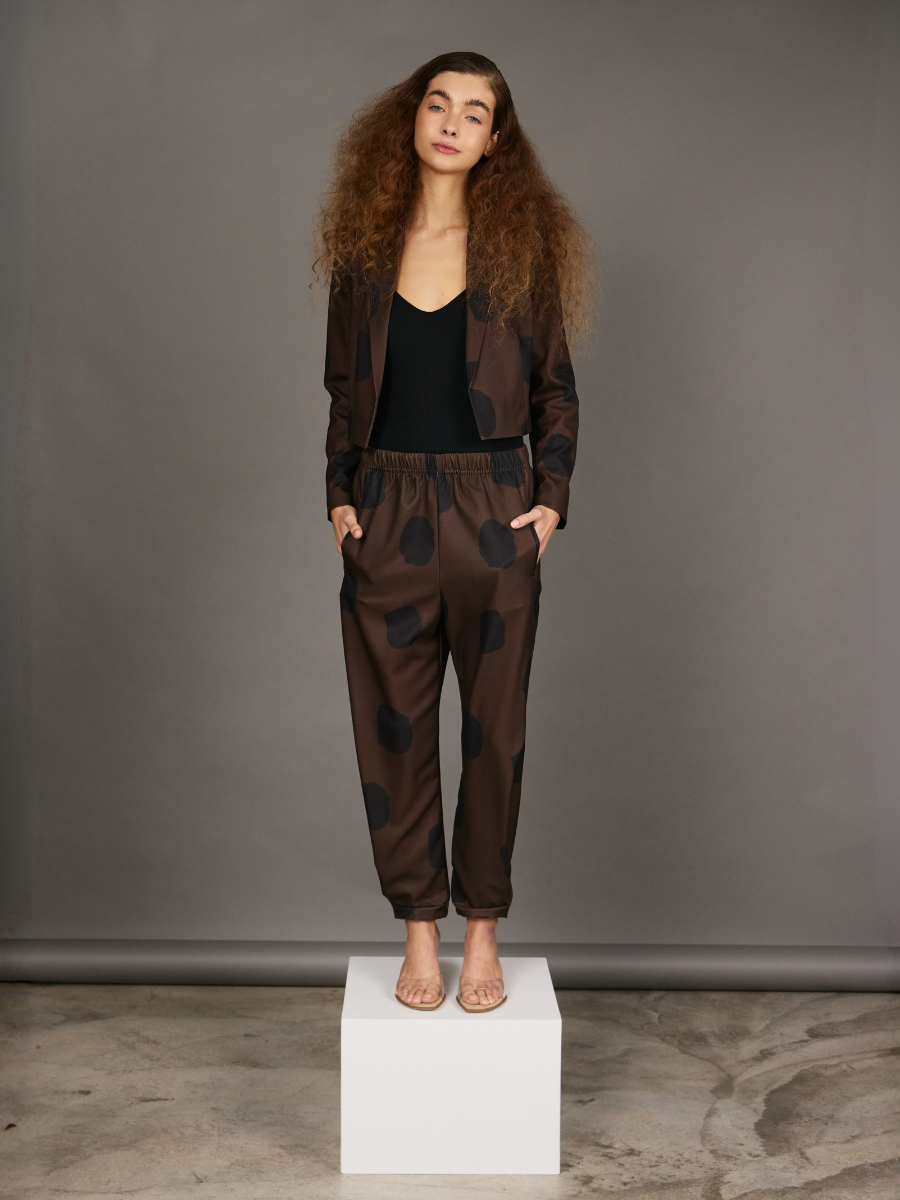 Super Cropped Blazer - Mocha Black Dots