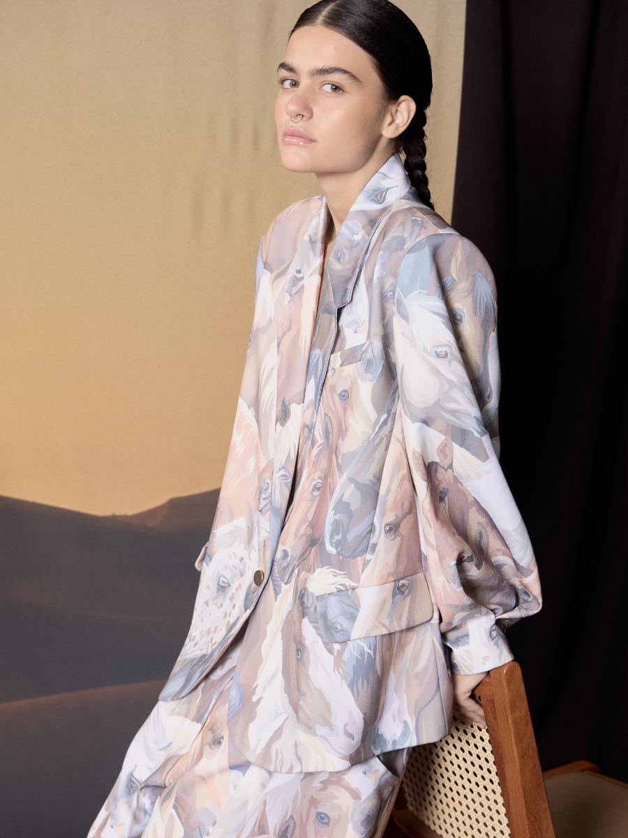 Blazer with Puff Sleeves - Horses