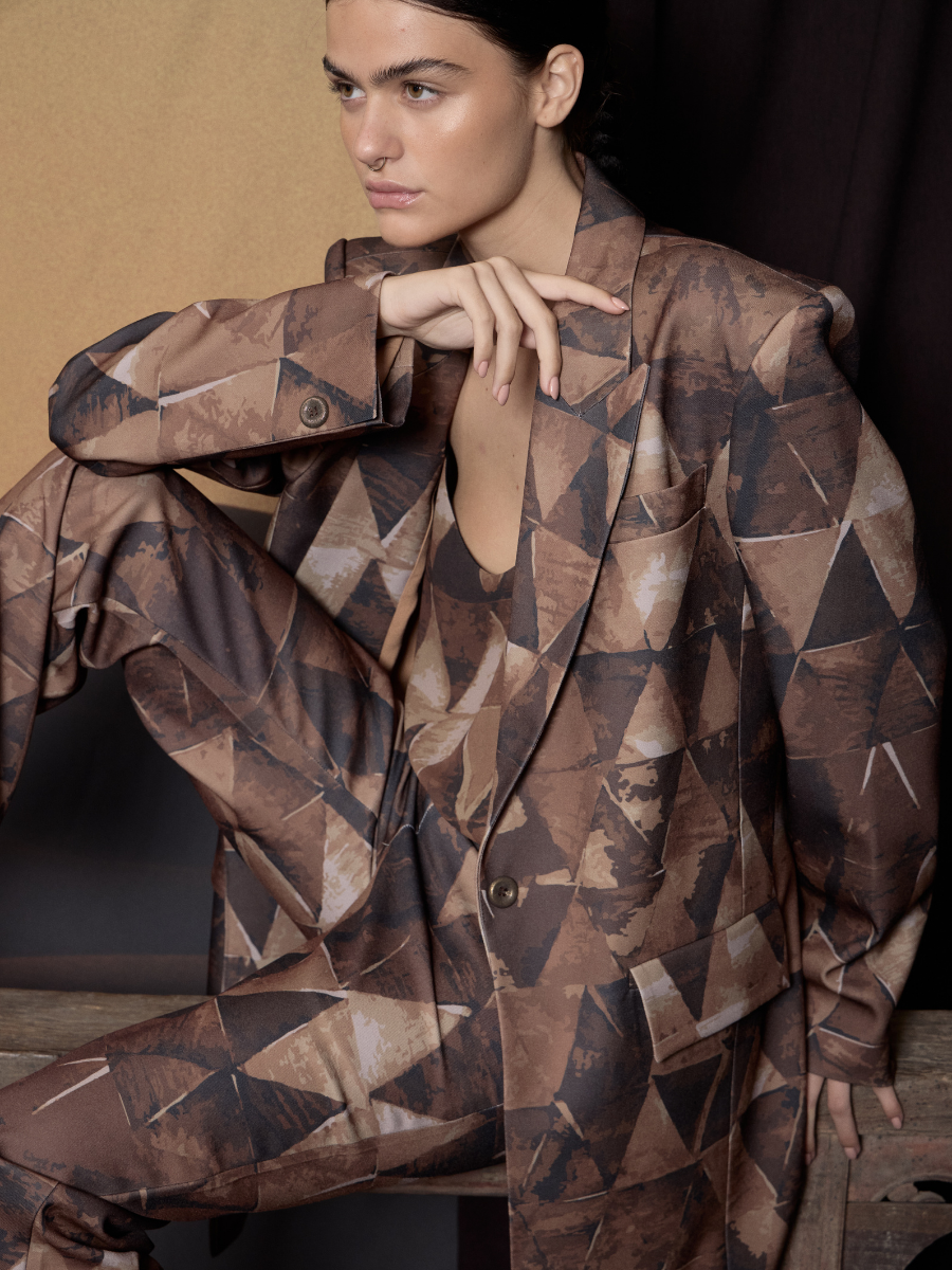 Long Oversized Blazer - Brown Triangles