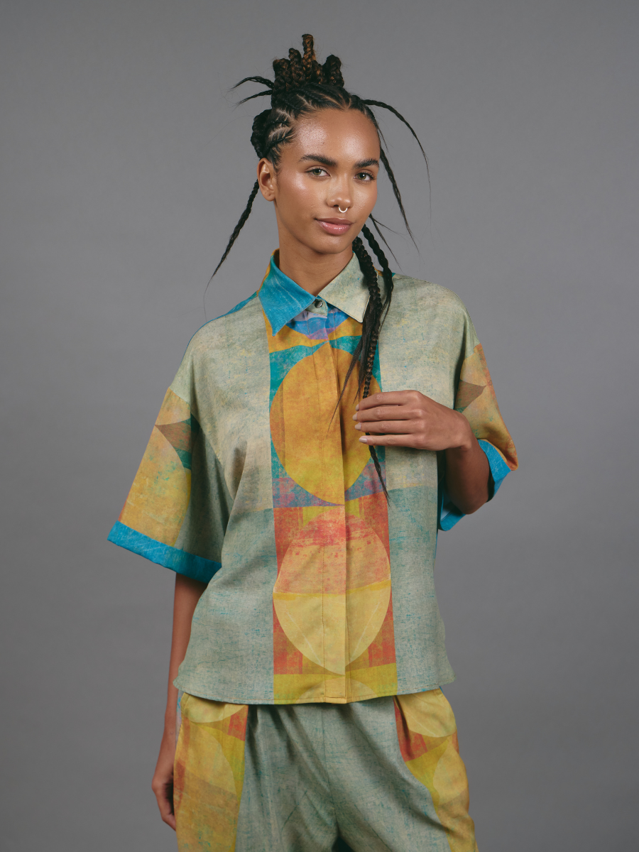 Square Short-Sleeve Blouse - Spheres