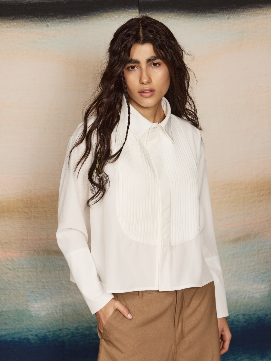 Pleated Bib Blouse - Ivory