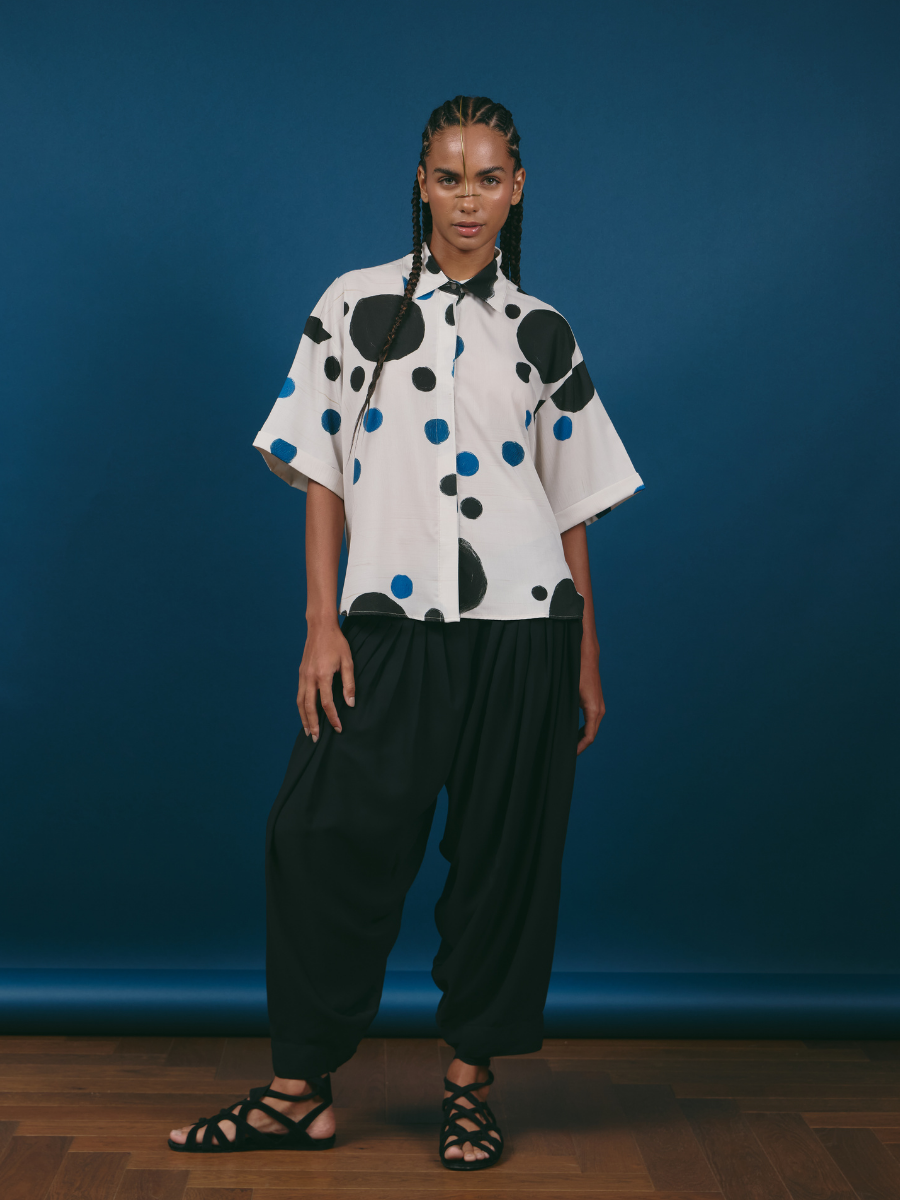 Square Short Sleeve Blouse - Dark Dots