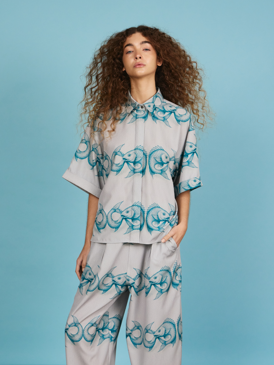 Square Short-Sleeve Blouse -Infinite