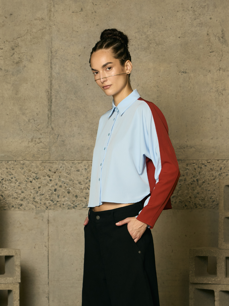 Japanese Sleeve Blouse - Sky Blue/ Ochre