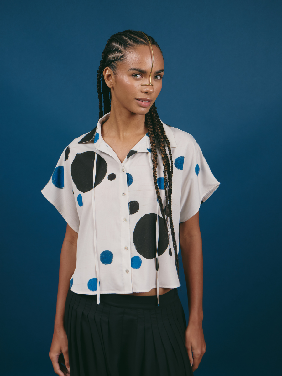 Blouse with Drawstrings - Dark Dots