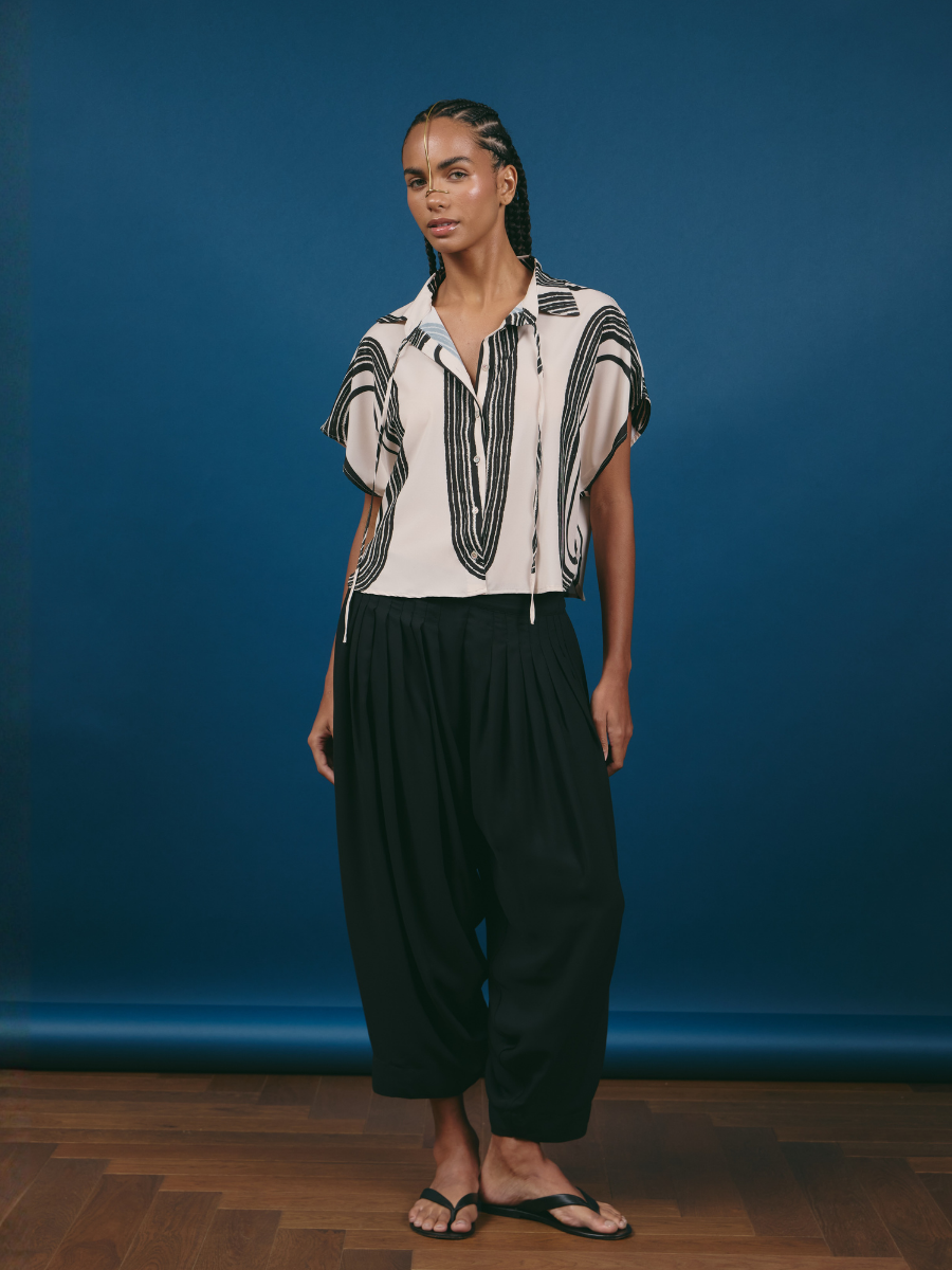 Blouse with Drawstrings - Black Roundels