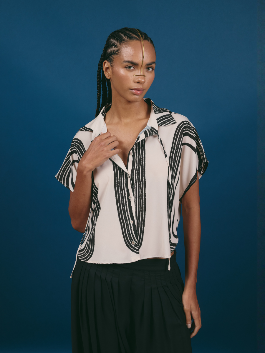 Blouse with Drawstrings - Black Roundels