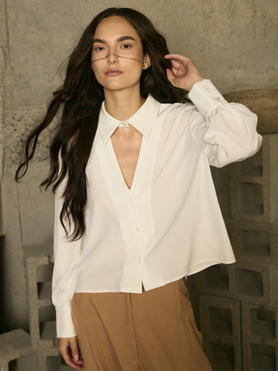 Notch Collar Blouse - Ivory