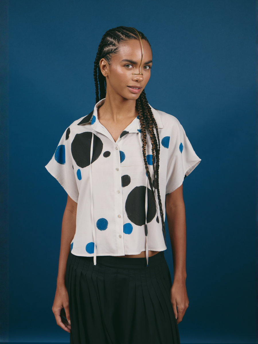 Blouse with Drawstrings - Dark Dots