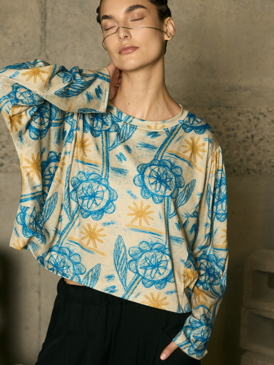 Long Sleeve Ruched T-Shirt - Kids Drawing