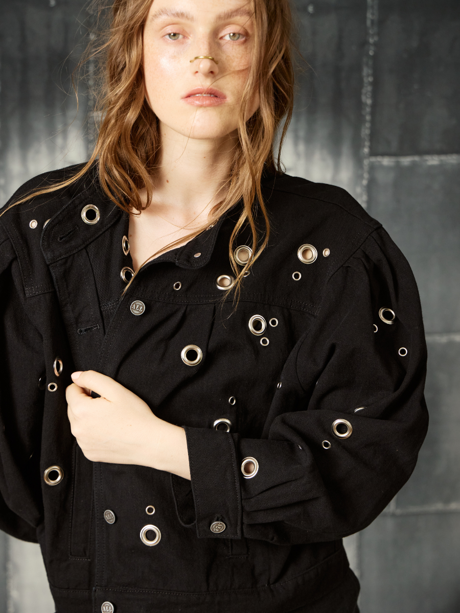 Denim Jacket with Eyelets - Blue