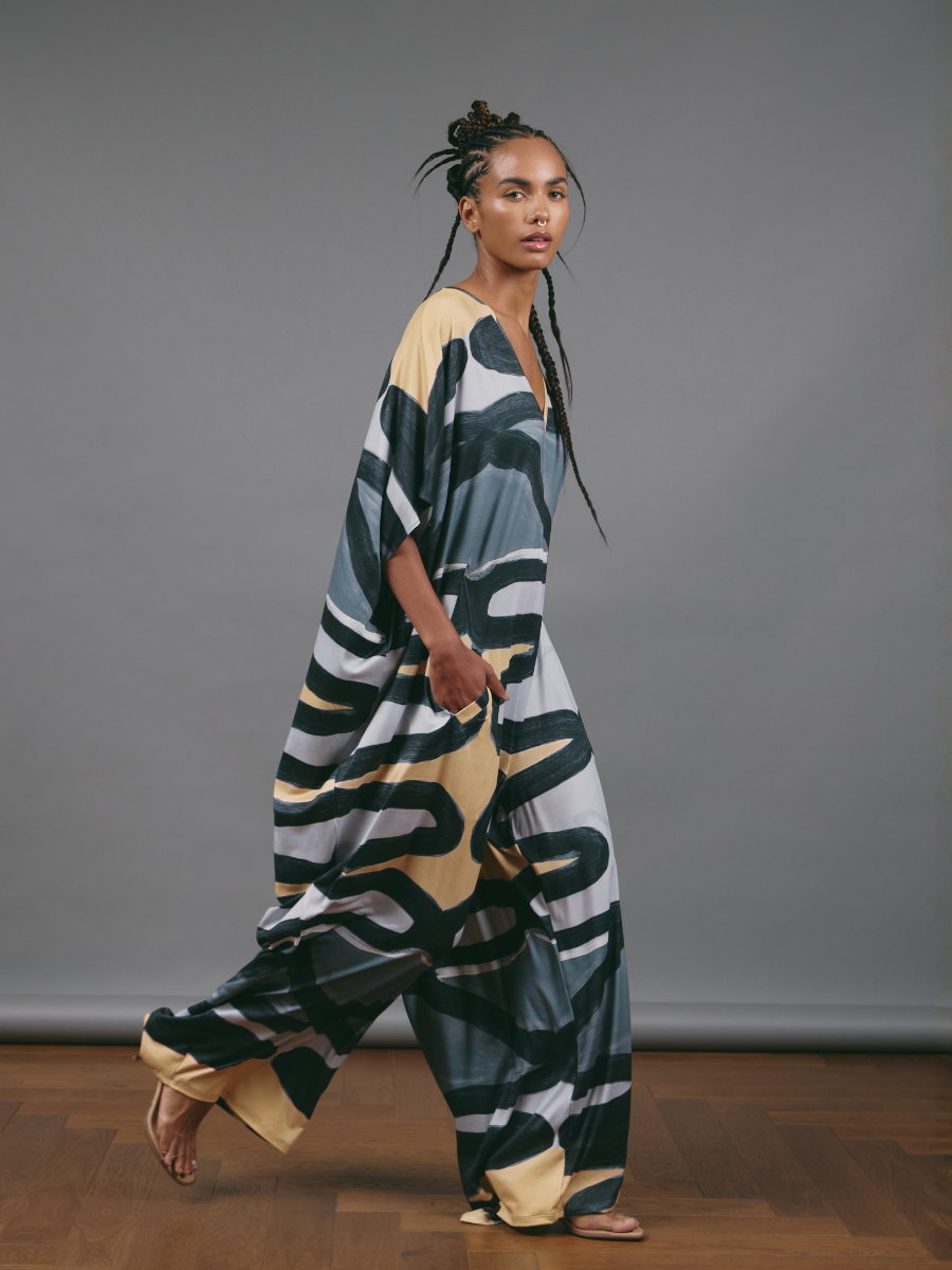 Jumpsuit with Pockets - Grey Zigzag