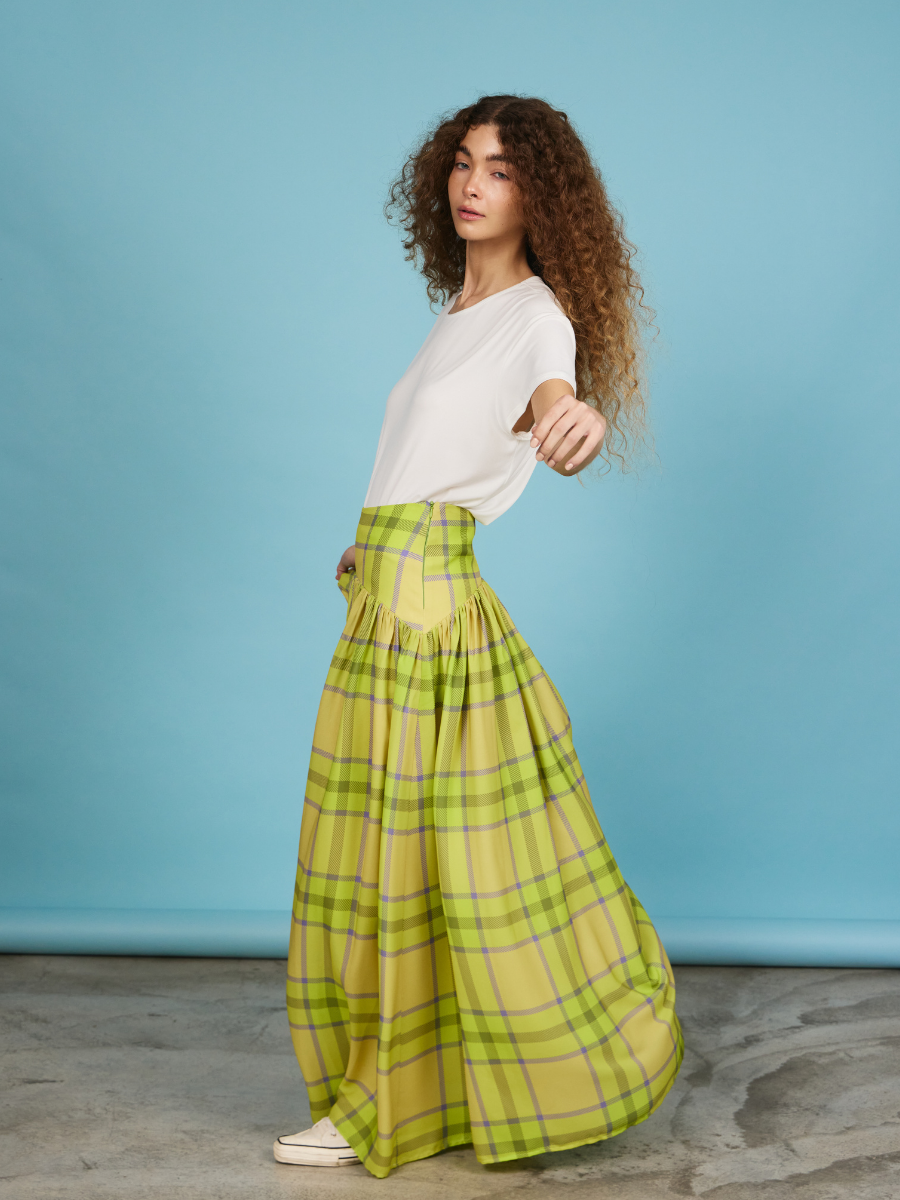 Gathered Skirt - Yellow Tartan