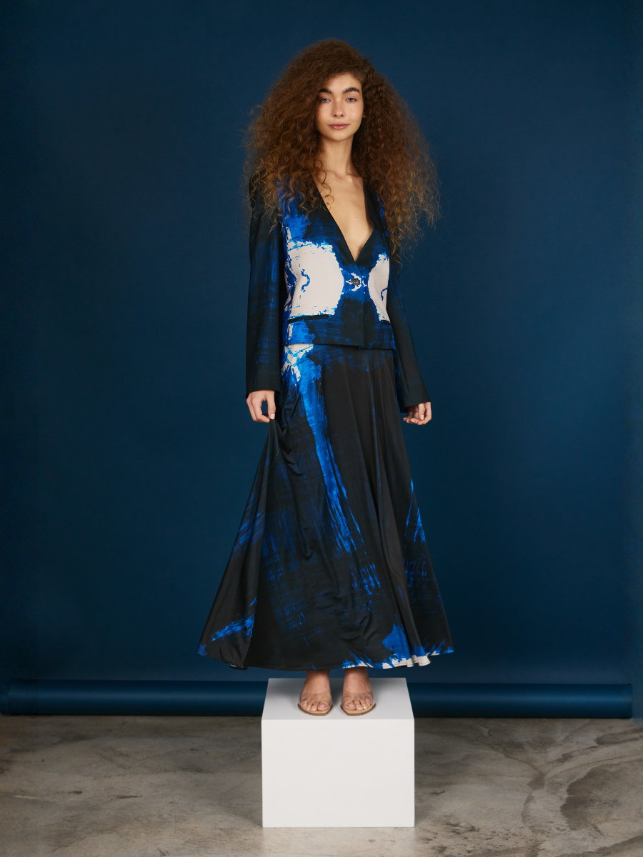 A-Line Skirt - Navy Brushstroke