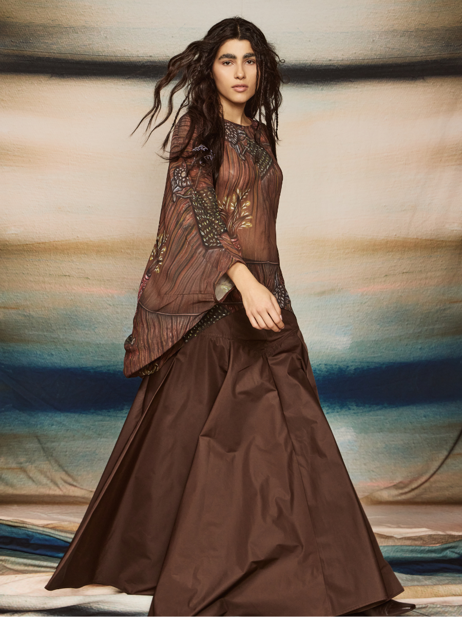 Godet Skirt - Brown