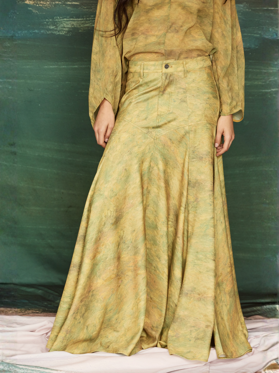Godet Skirt - Yellow Texture