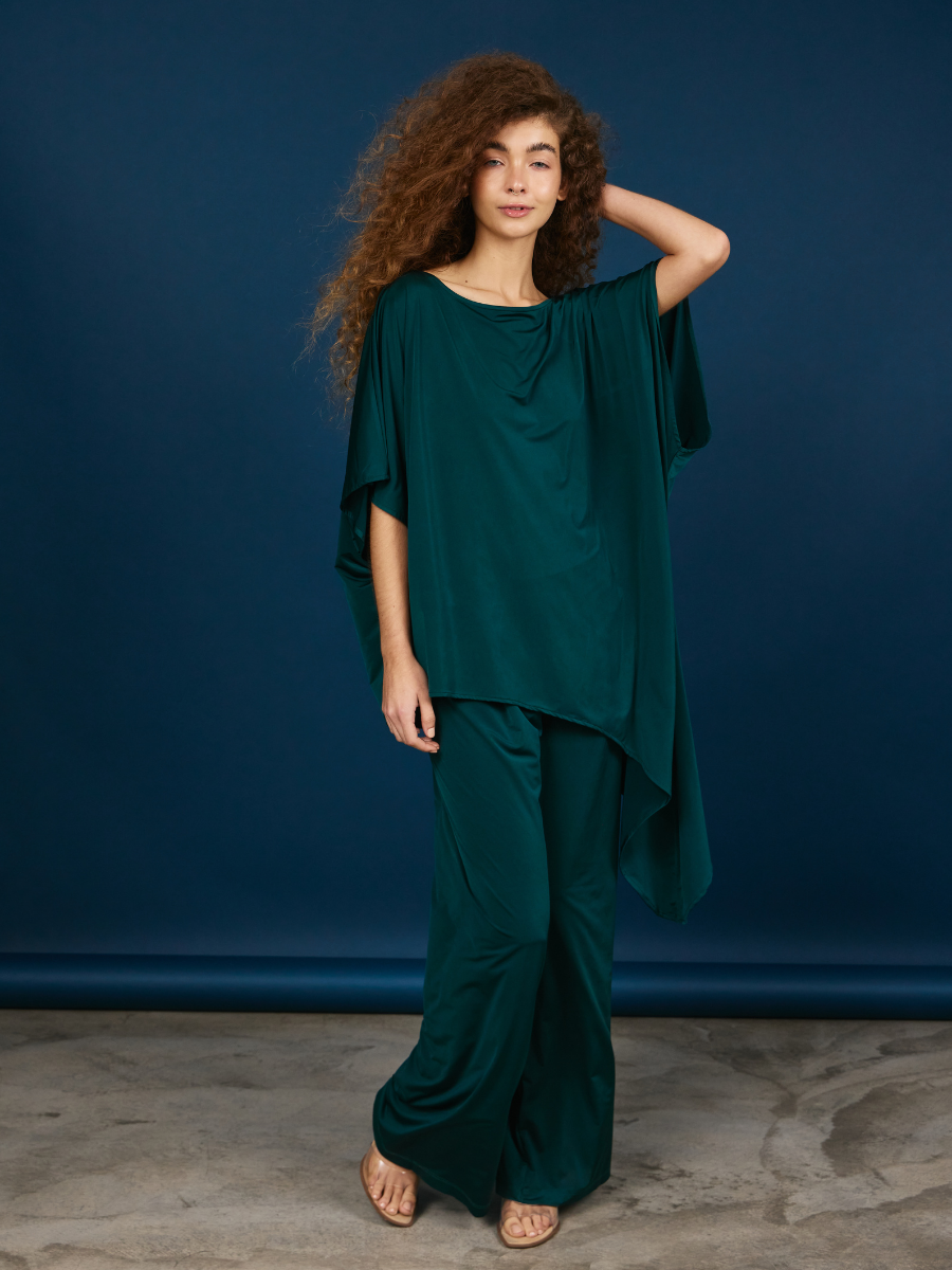 Pleated Palazzo Pants - Dark Green