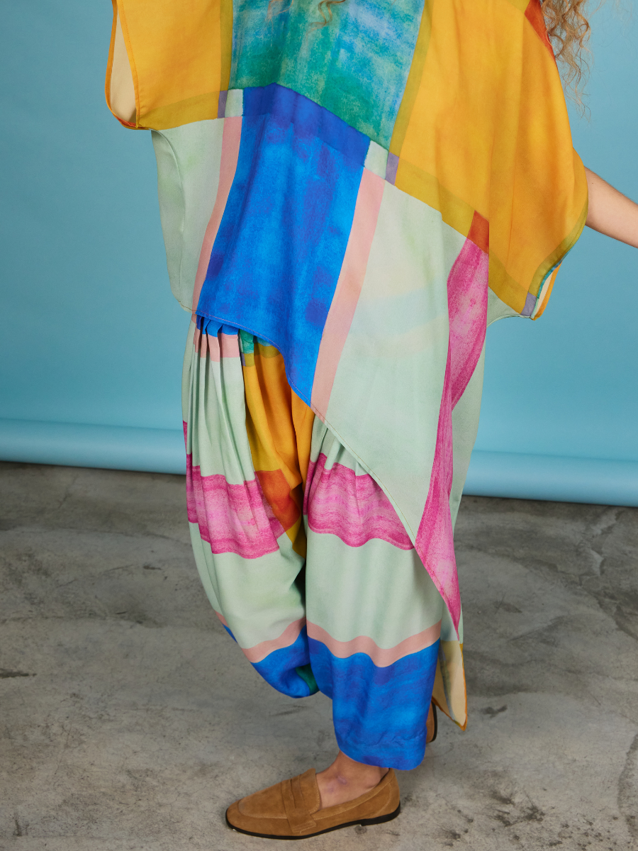 Wide-Leg Pleated Pants - Multicolor Pixel