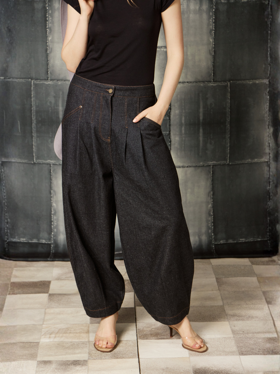Denim Balloon Pants - Speckled Black