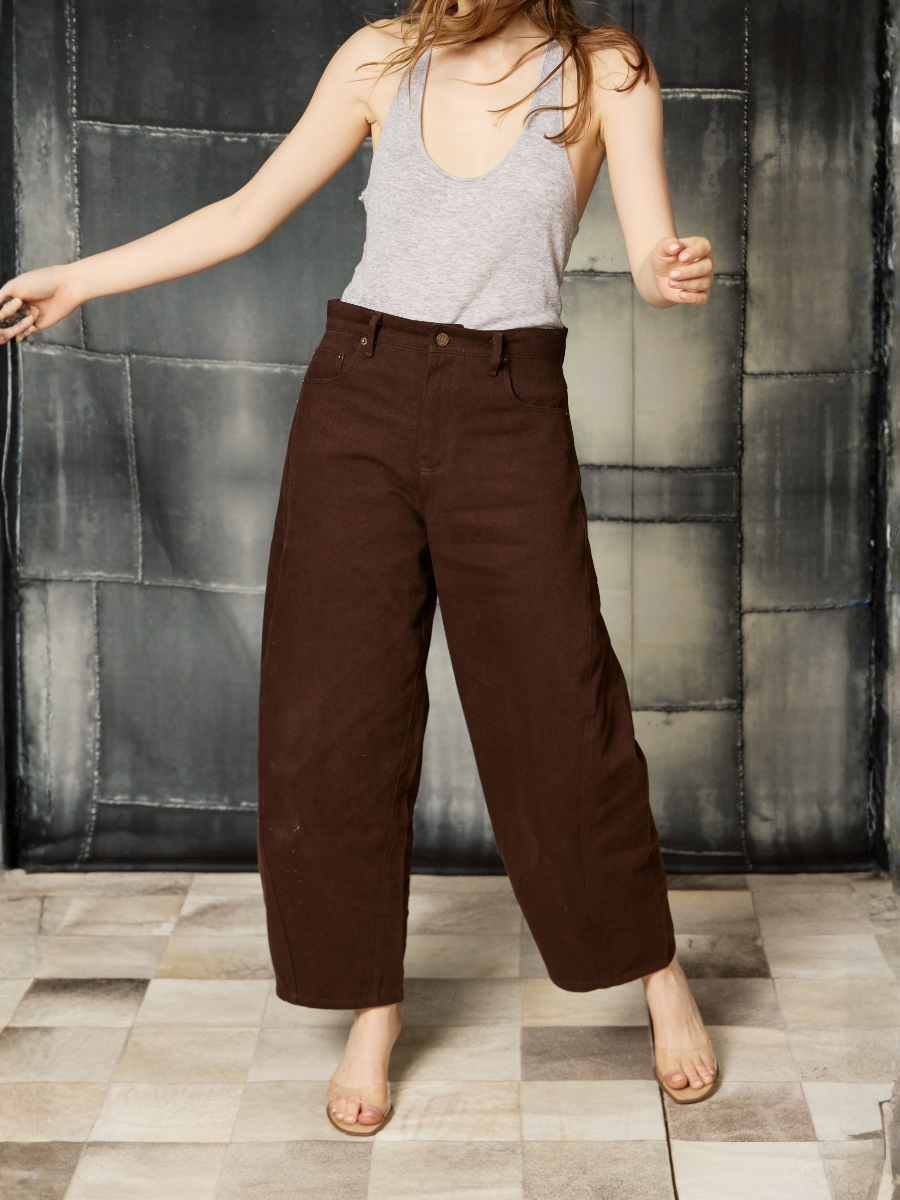 Denim Wide Horse Pants - Brown