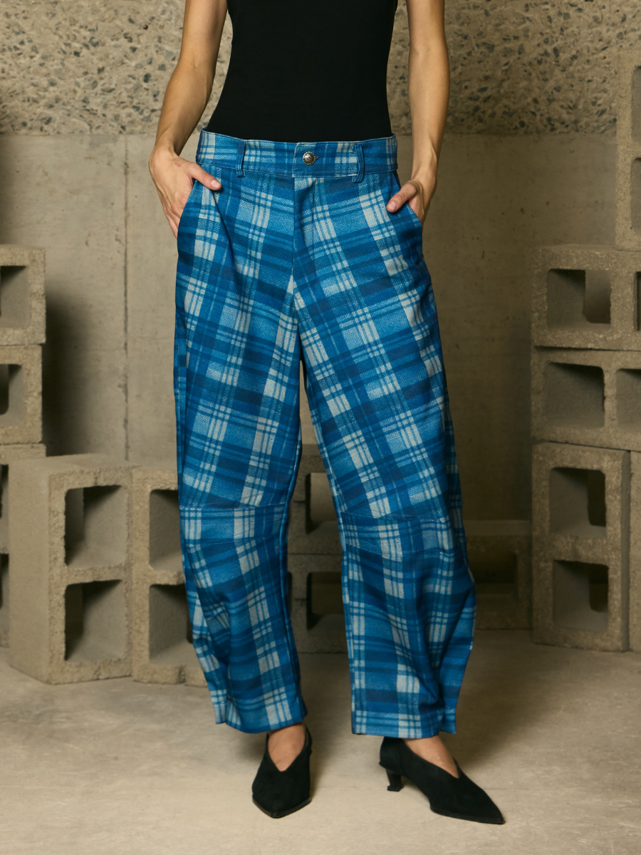 Barrel Pants - Denim Tartan