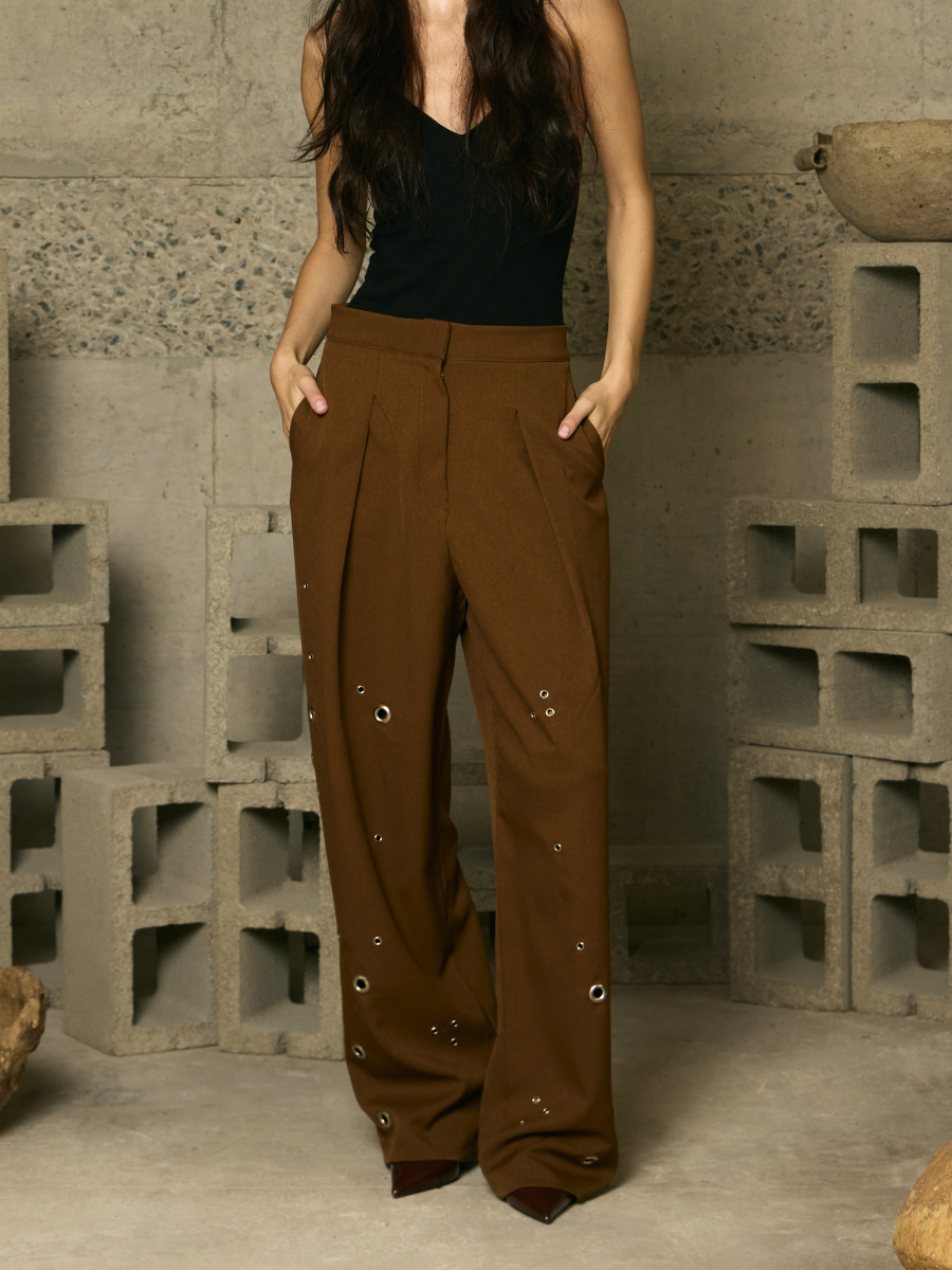 Pants with Eyelets - Mocha