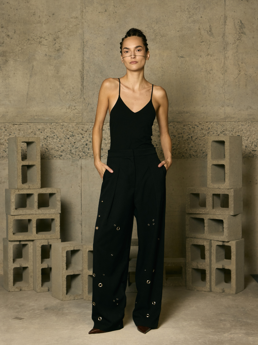 Pants with Eyelets - Black