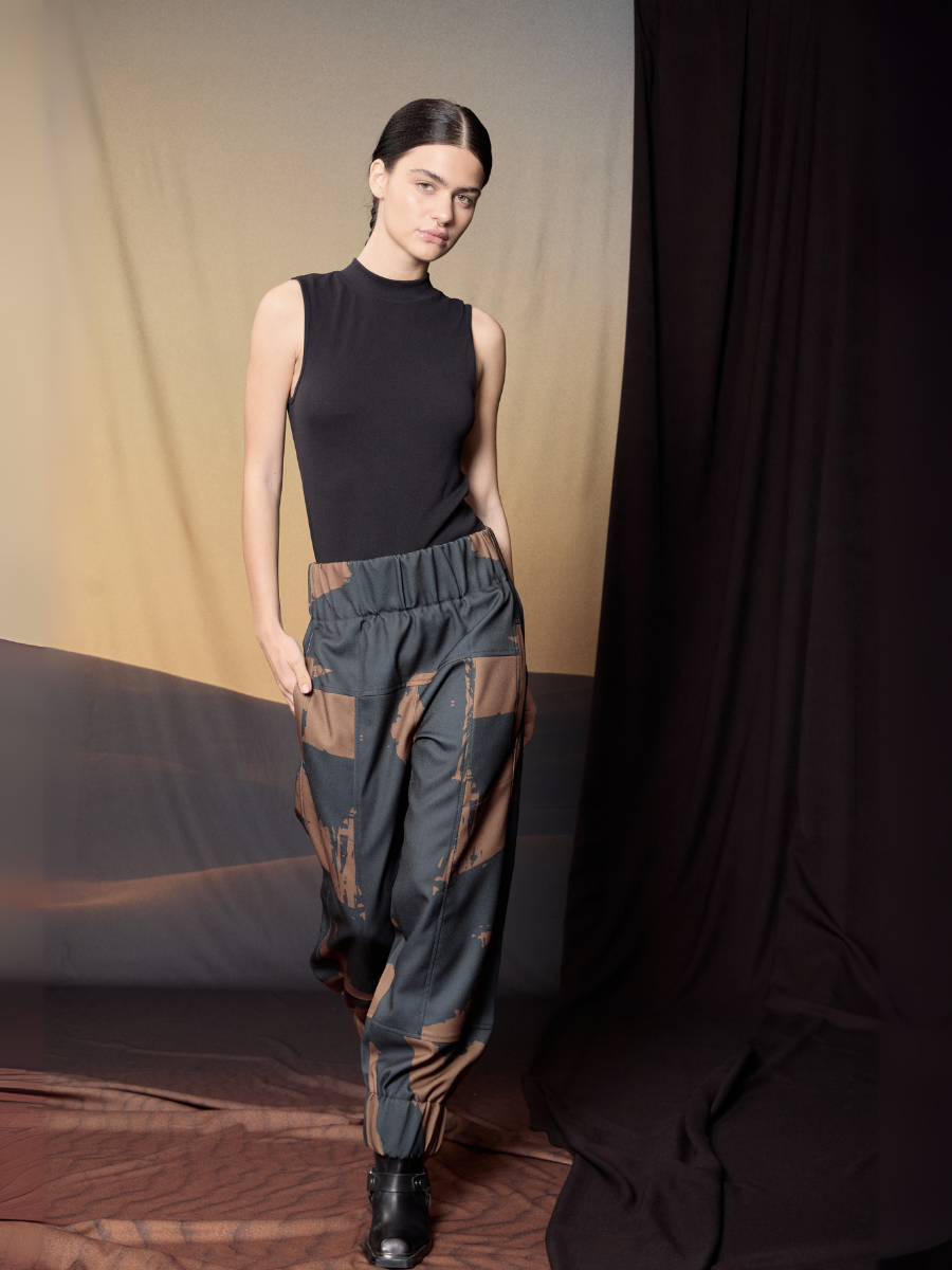 Wide-Band Pants - Brown Brushstroke