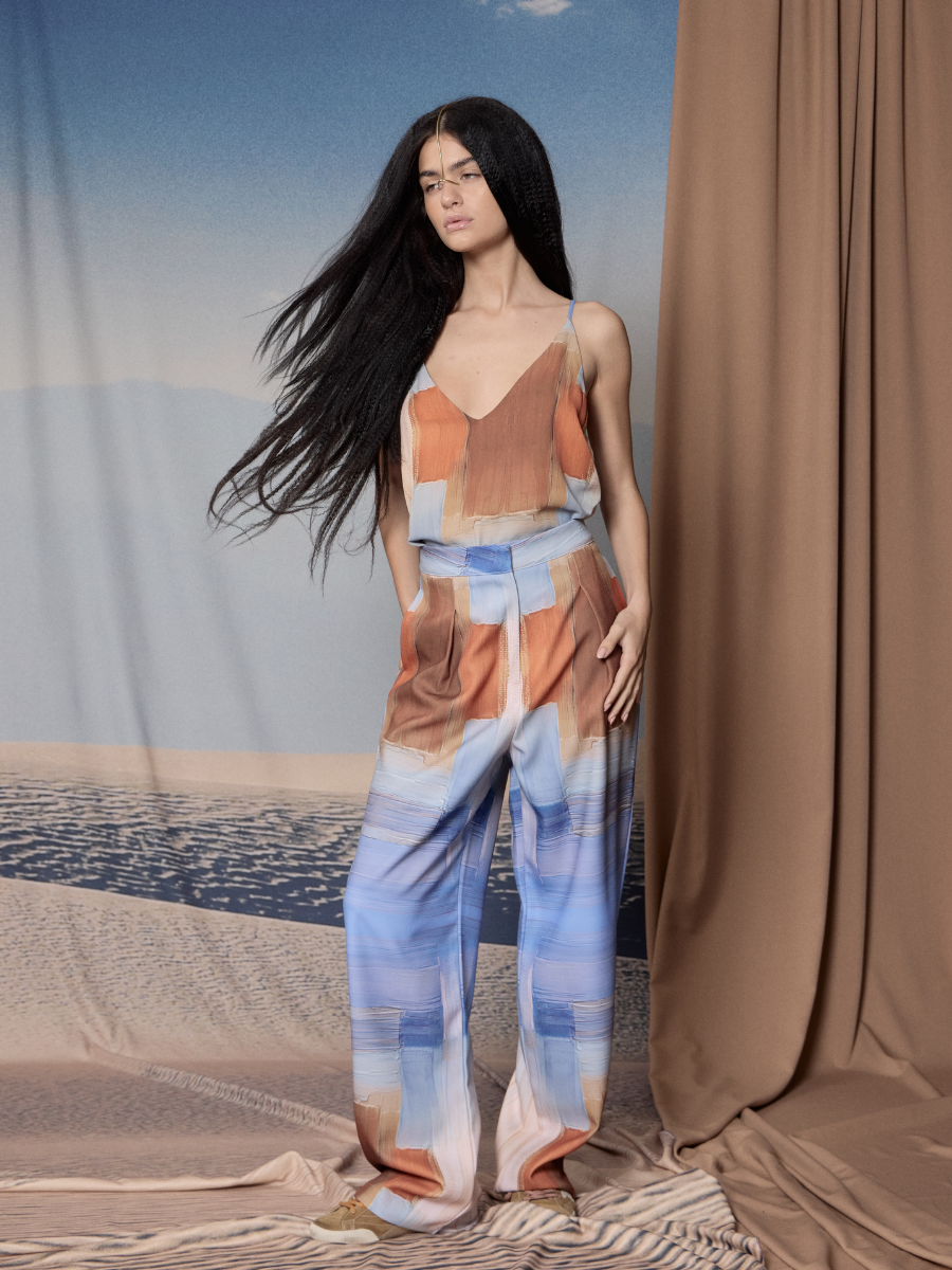 Pleated Pants - Crosses in Brushstroke