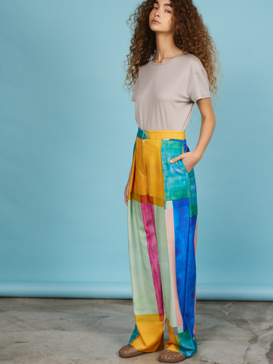 Pleated Pants - Multicolor Pixel