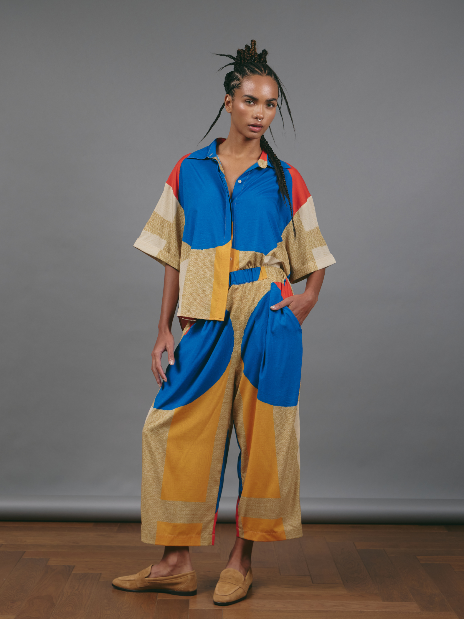 Relaxed Fit Pants - Color Blocks