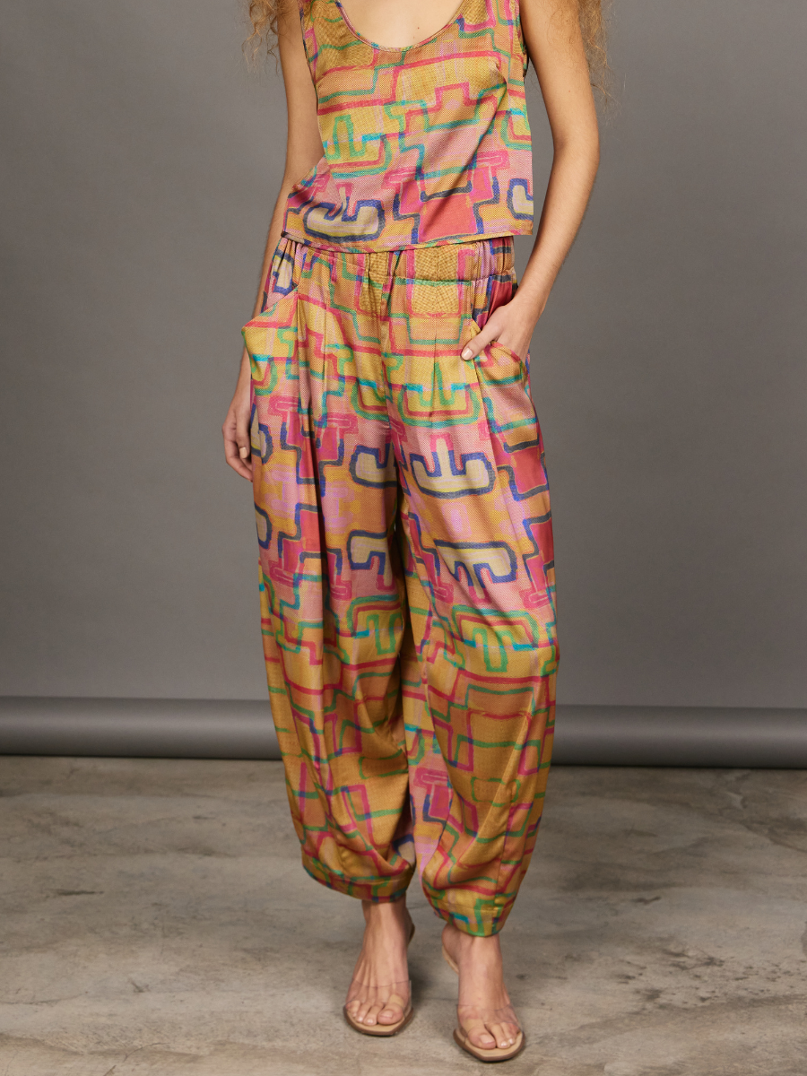 Satin Pants - Multicolor Stairs