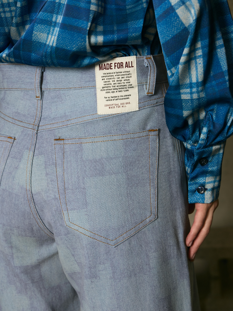 Slim Barrel  Denim Pants - Blue Patchwork