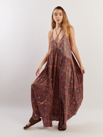 DRESS WITH CROSSED STRAPS - BLUE AND OCHER TRIBAL