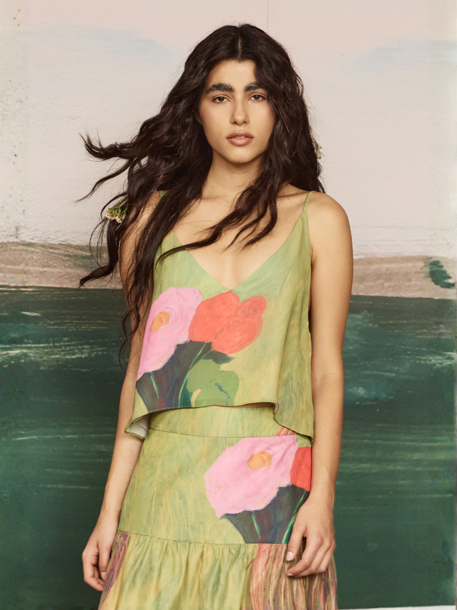 V-Neck Top - Floral Painting