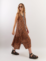 ROUND NECKLINE RELAXED DRESS - BLACK AND OCHRE TRIBAL