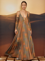 HIPPIE CHIC DRESS WITH GLOVES - CAMEL CHECK