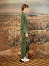 LONG SLEEVE PLEATED BLOUSE - MILITARY GREEN