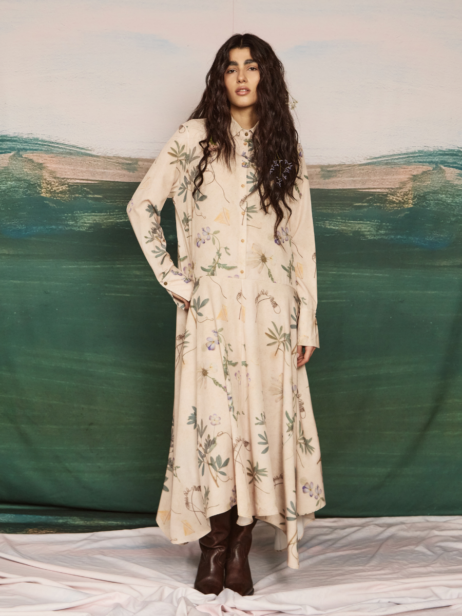 Asymmetrical Shirt Dress - Pressed Flowers