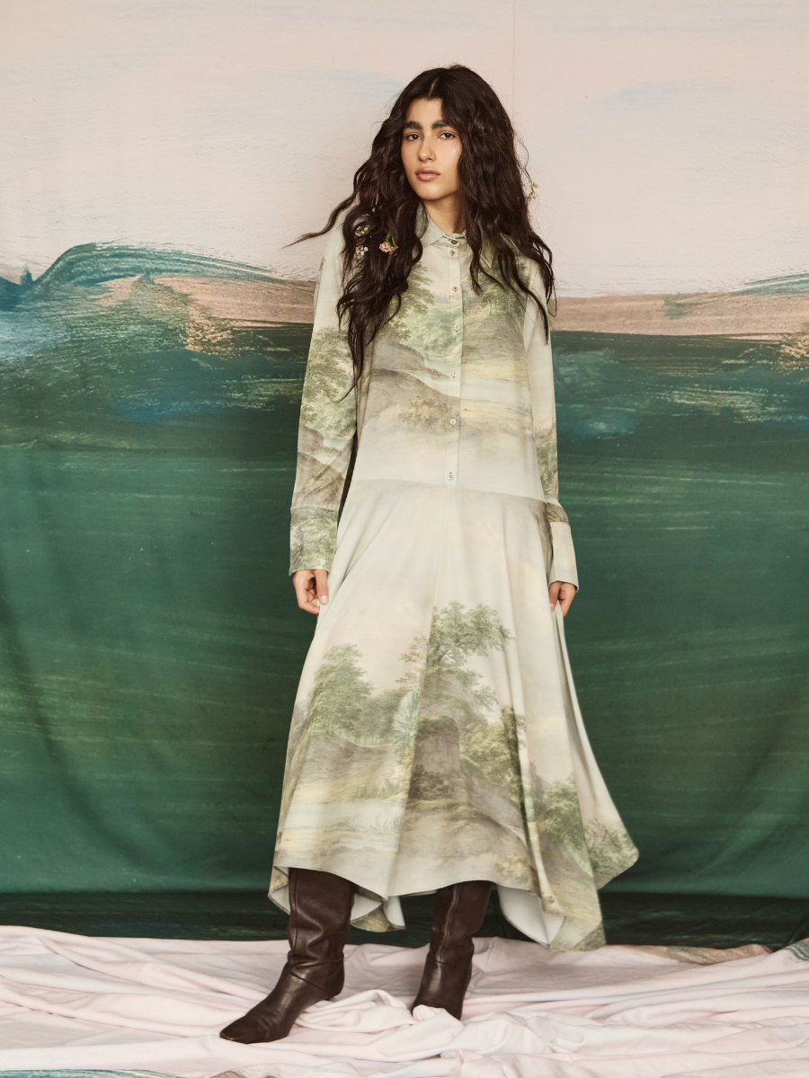 Asymmetrical Shirt Dress - Meadow