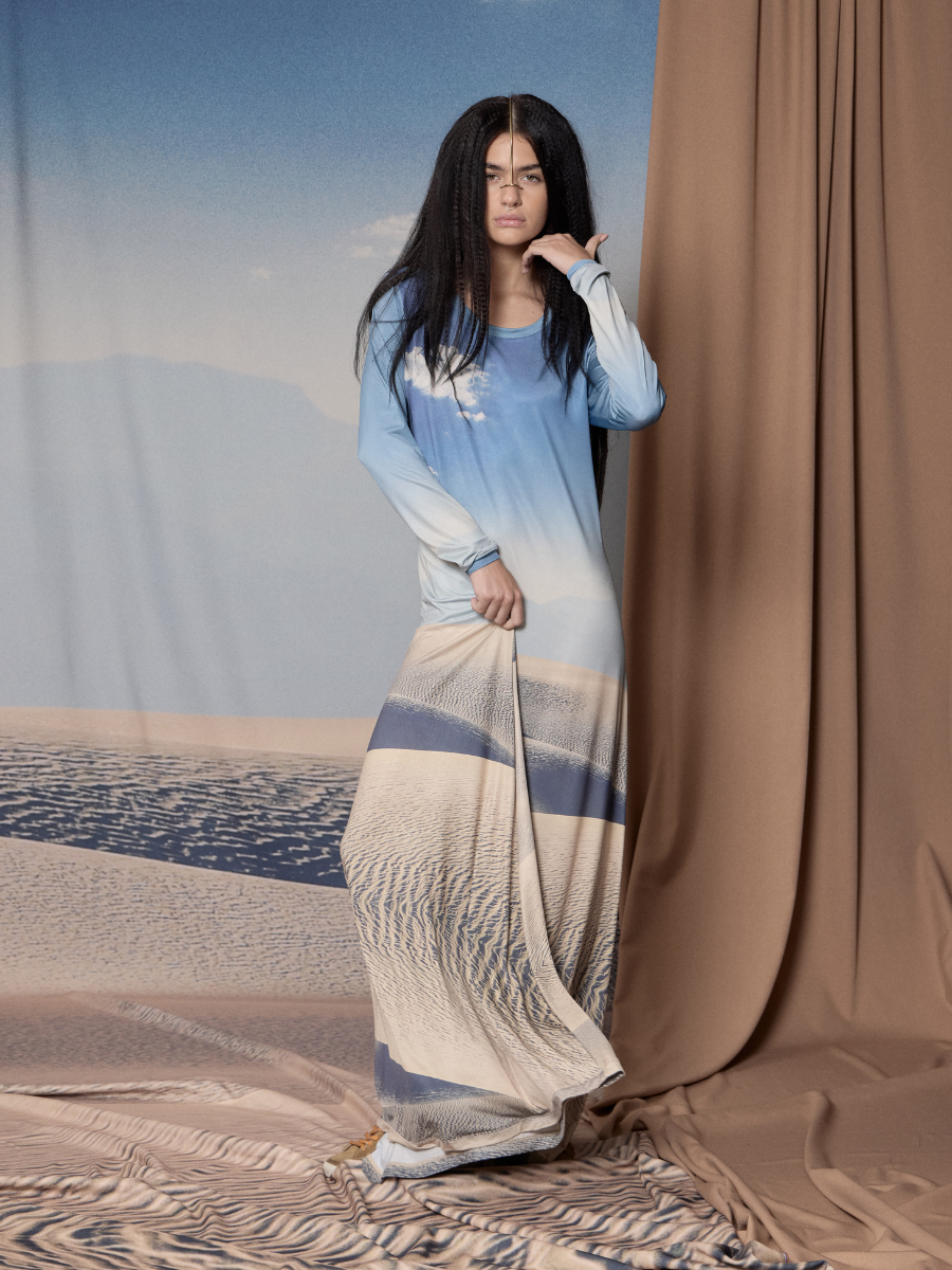 Round-Neck Godet Dress - Sunrise