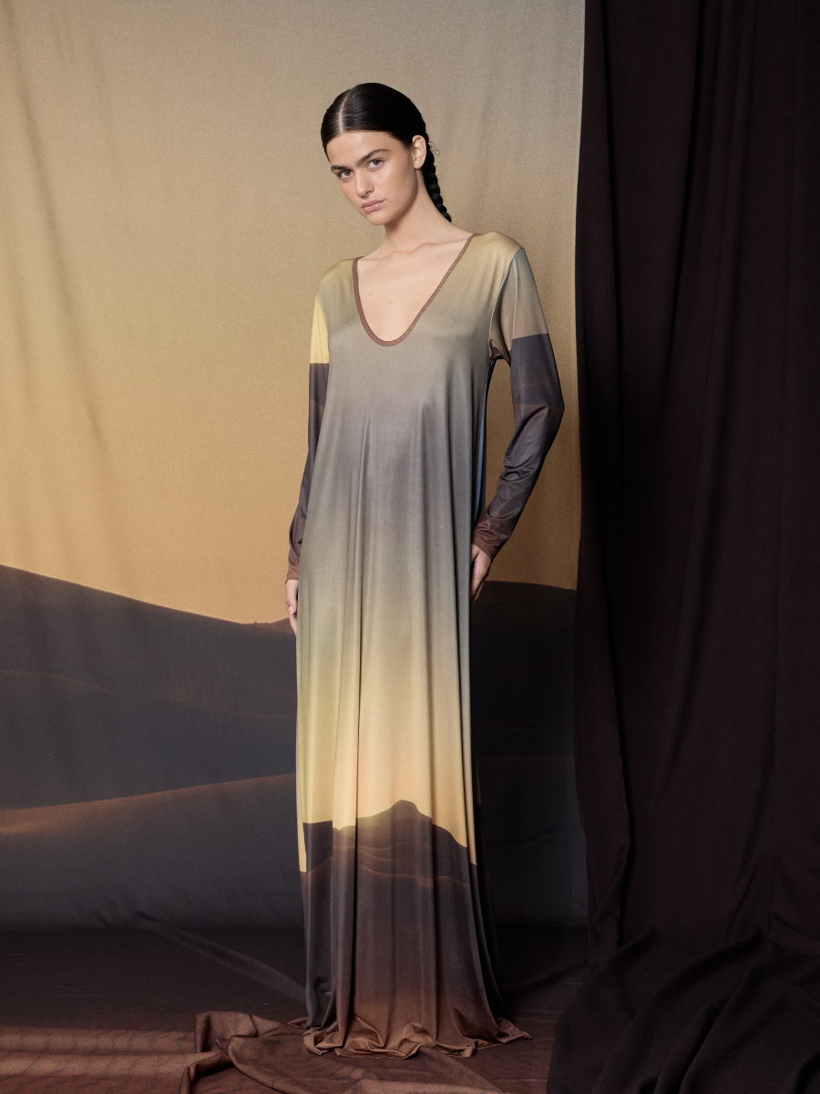 Godet U-Neck Dress - Sunset