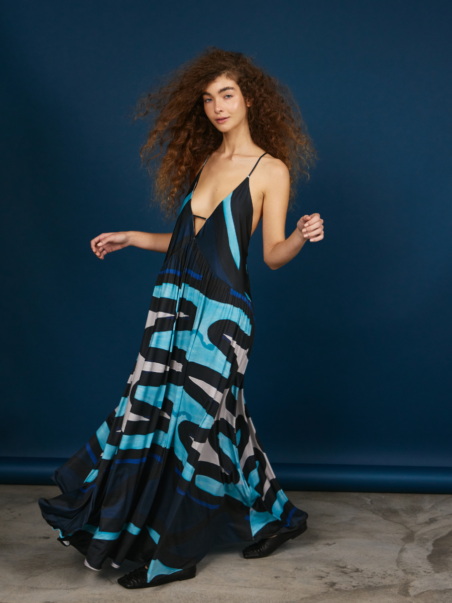 Hippie Dress - Blue Zigzag
