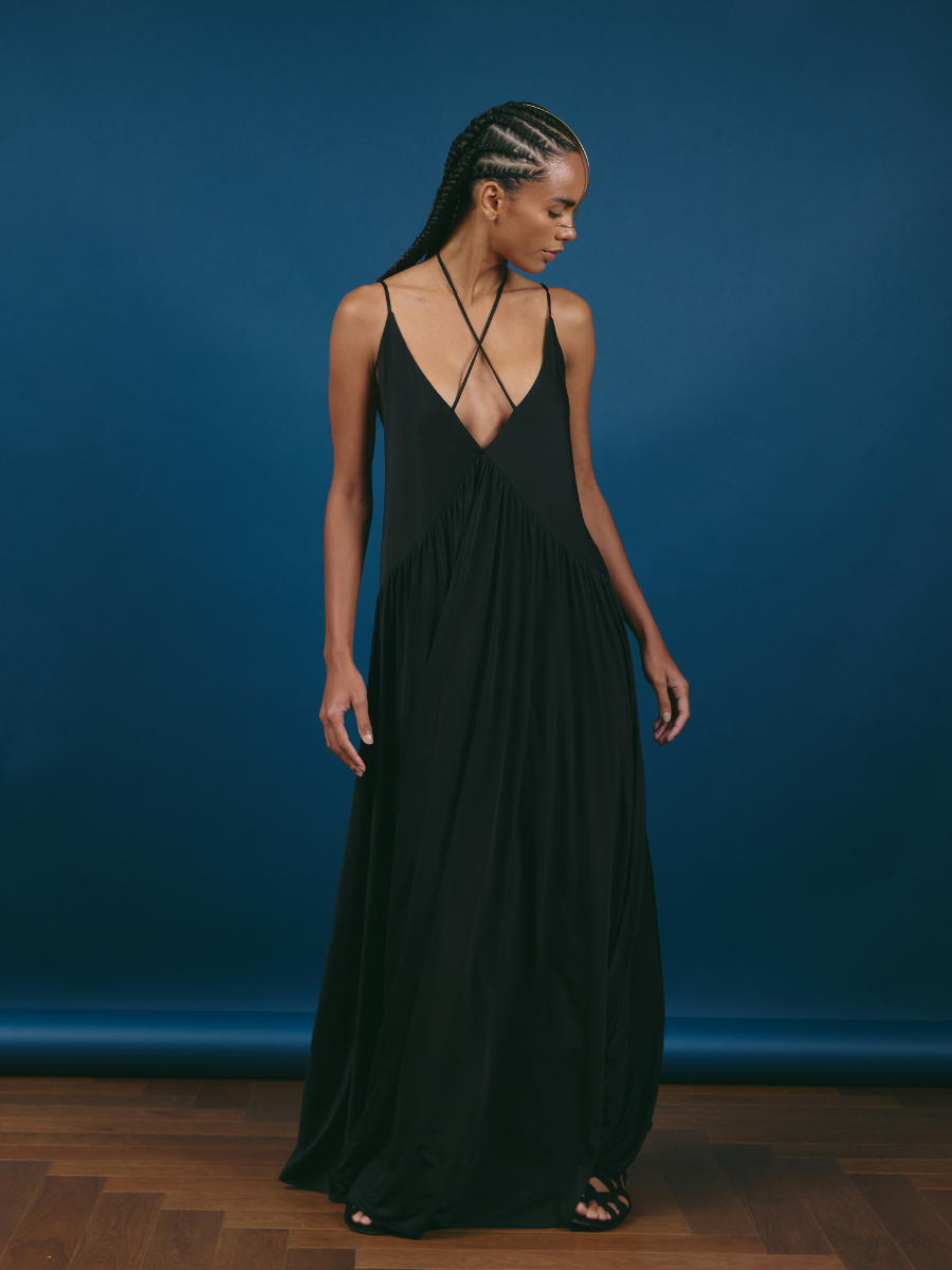 Crossed Hippie Dress - Black