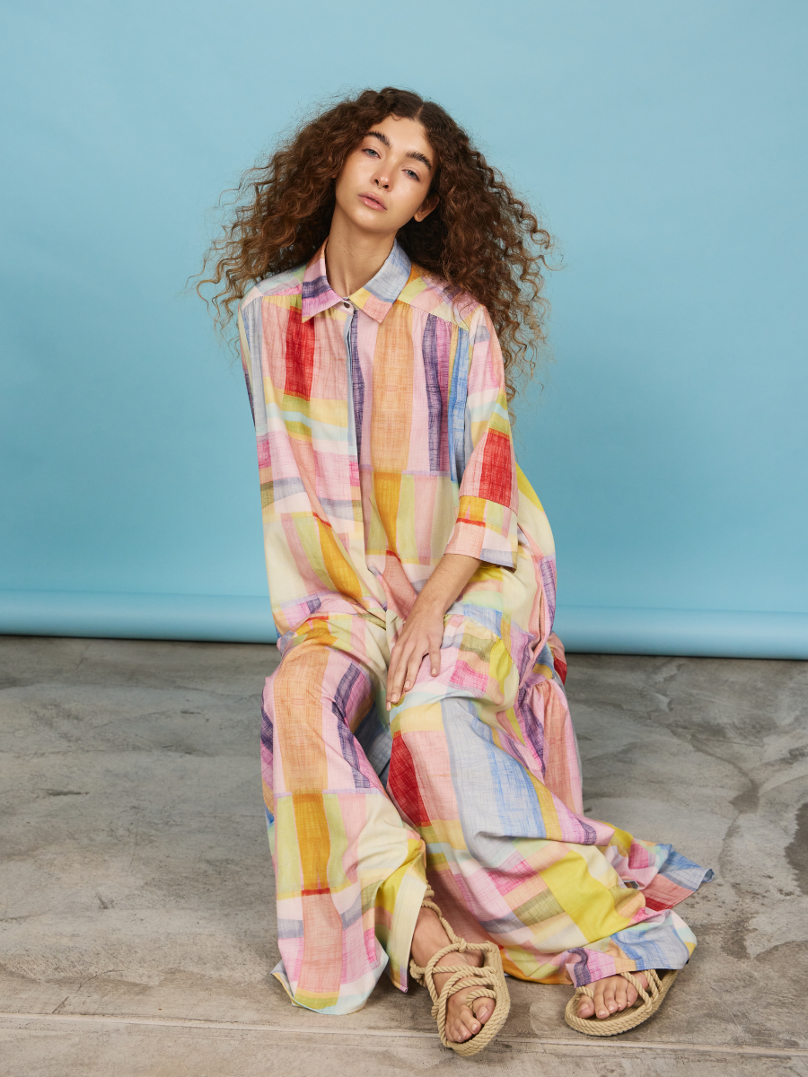 Gathered Shirt Dress - Full Color Patchwork