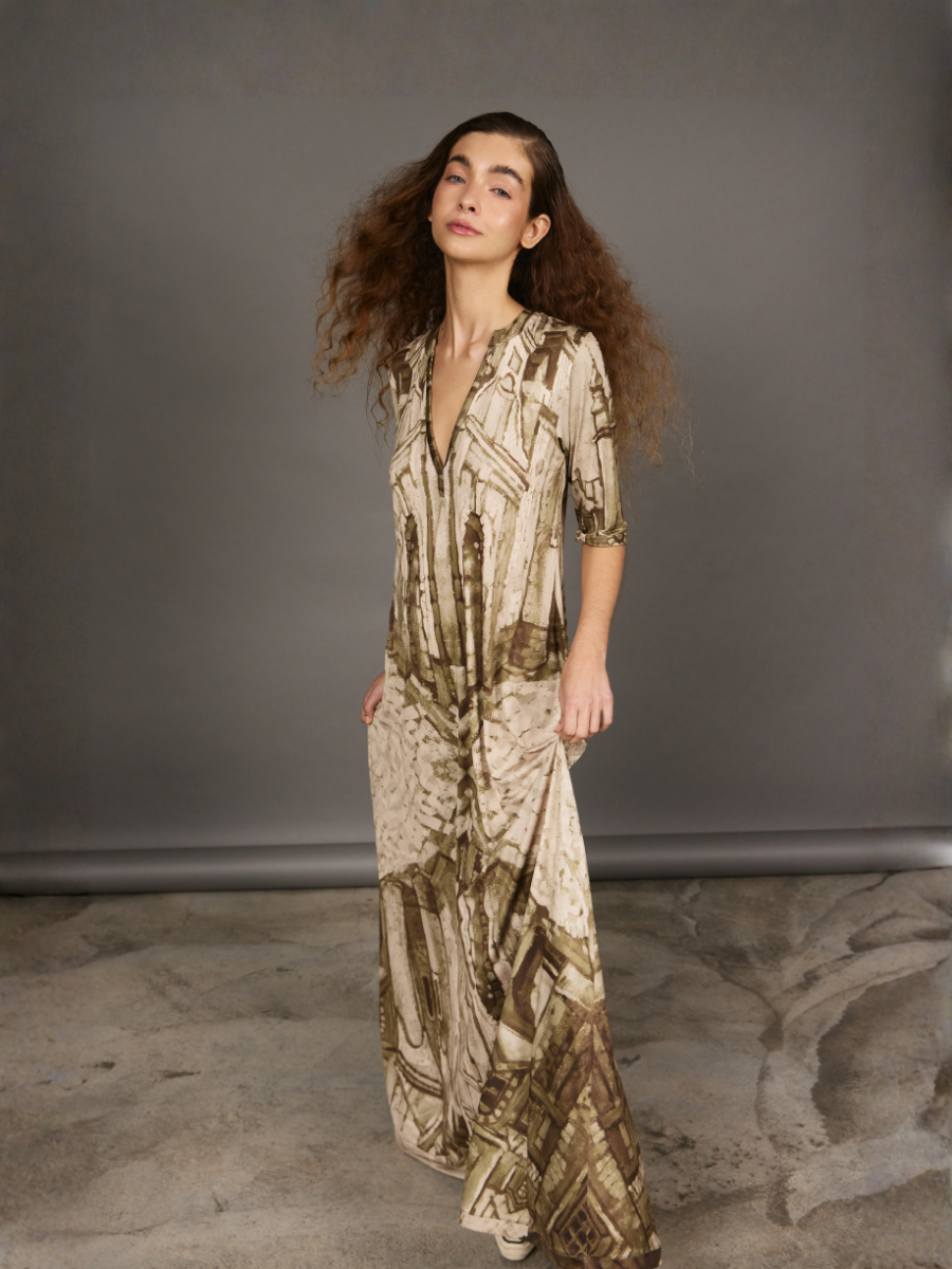 V-Neck Godet Dress - The Village