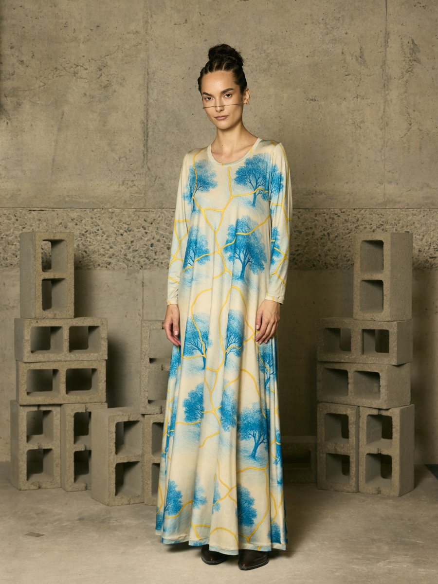 Round Neck Godet Dress - Forest